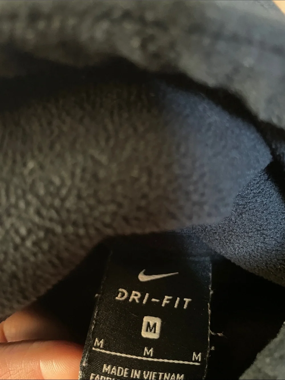 C38- Nike Dri Fit Fleece Black Funnel Neck Long Sleeve Top with White Swoosh